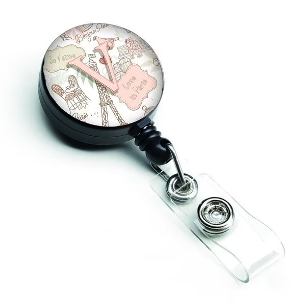 Letter V Love in Paris Pink Retractable Badge Reel, Carolines Treasures, Mfr#: CJ2002-VBR